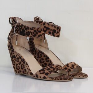 CL by Laundry Tan Black Leopard Print Wedge Heel Sandals NWOT